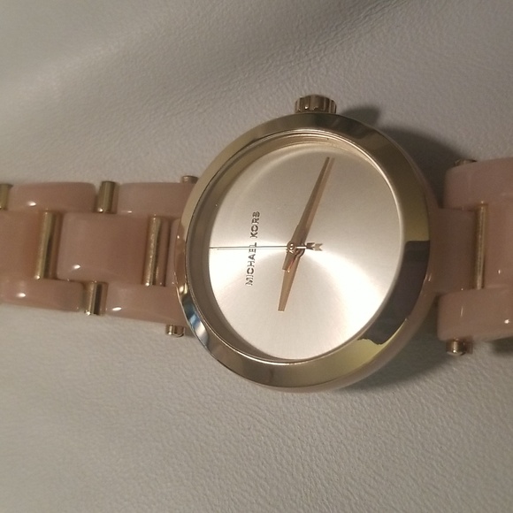 Women's Michael Kors Stainless Steel Pink Resin & Goldtone Link Bracelet Band - Picture 11 of 11